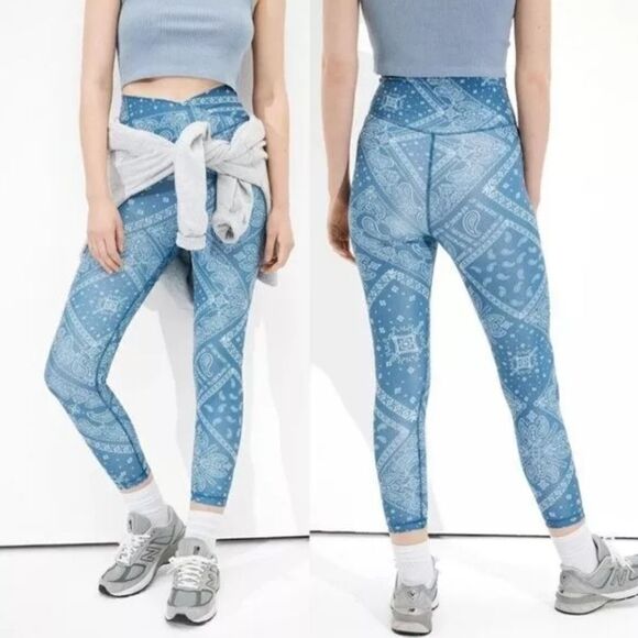 American Eagle Everything Leggings Cross Front 7/8 Length Blue Lightweight Sz S - Picture 3 of 13
